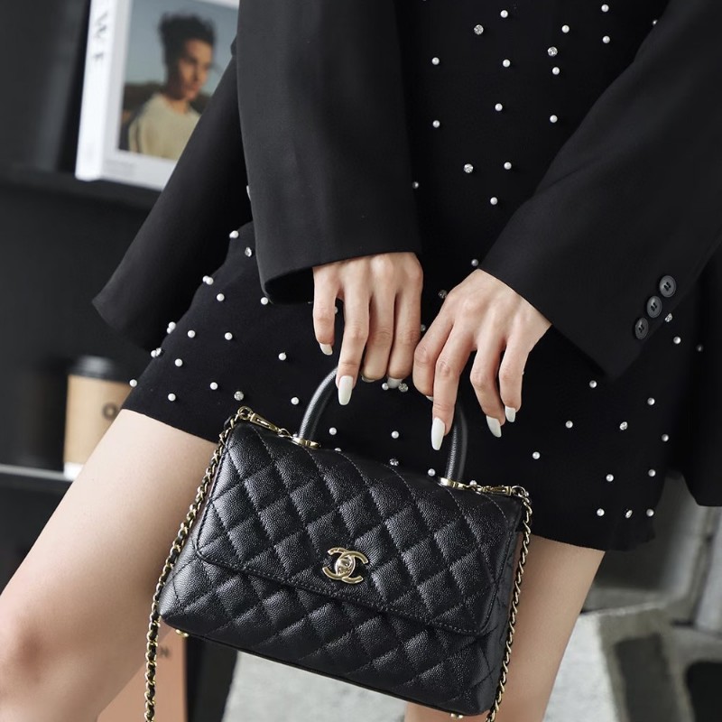 全配🈶購證♥️  香奈兒coco handle黑銀小號-1