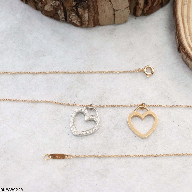 Tiffany & co 18K玫瑰金白金雙愛心吊墜鑲鑽項鍊 41cm-3