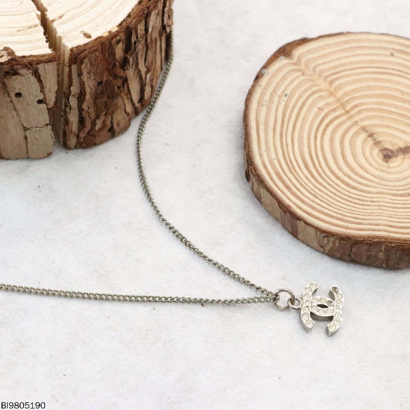 Chanel 純色合金滿鑽雙C項鍊-3