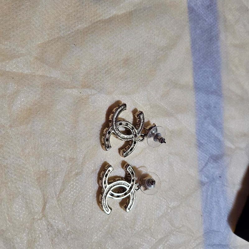 chanel珍珠黑鑽耳環-2
