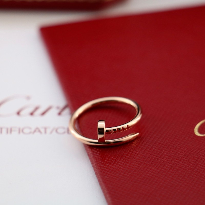 Cartier卡地亞 玫瑰金 無鑽 釘子 戒指 窄版 50碼-3