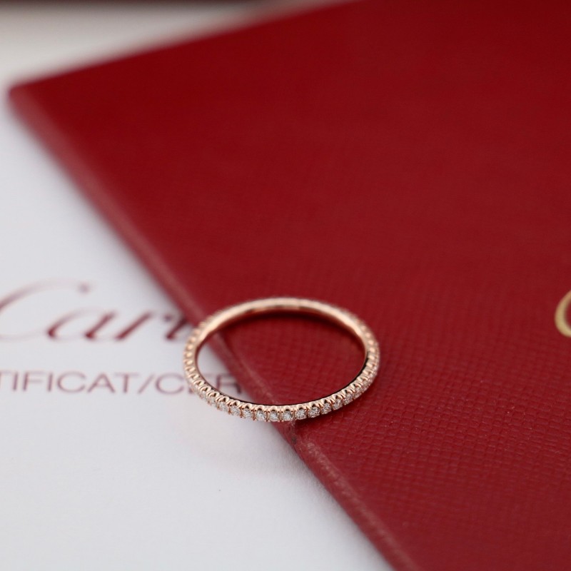 Cartier卡地亞 玫瑰金 etincelle 單排 滿鑽 戒指 48碼 有盒子-3