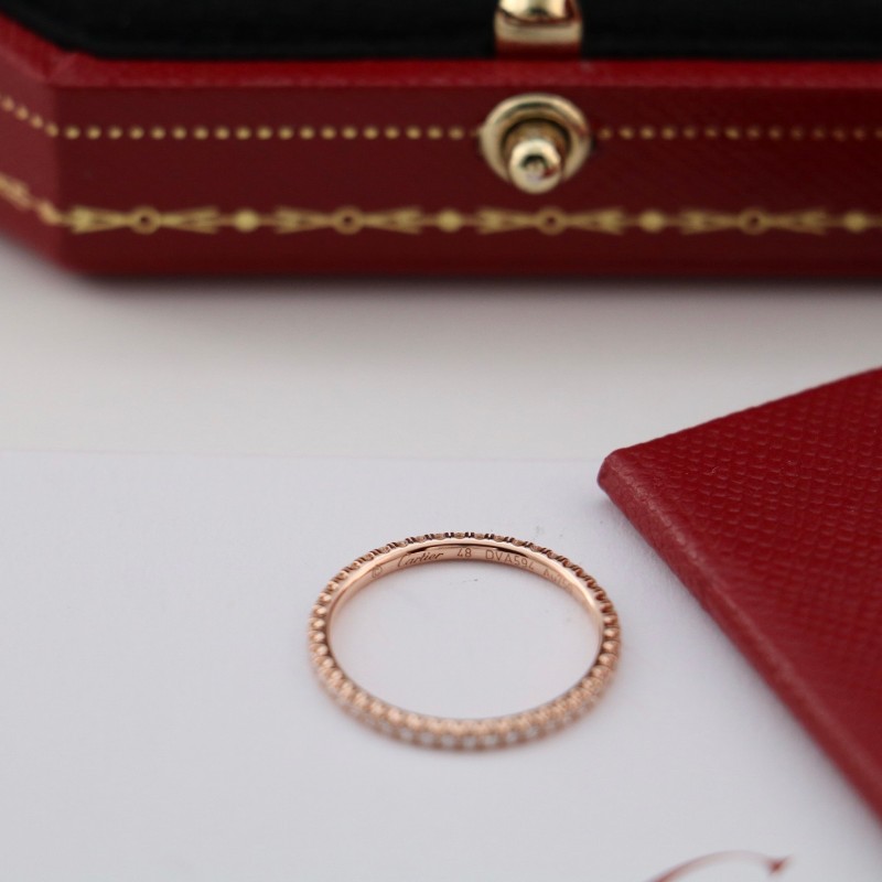 Cartier卡地亞 玫瑰金 etincelle 單排 滿鑽 戒指 48碼 有盒子-5