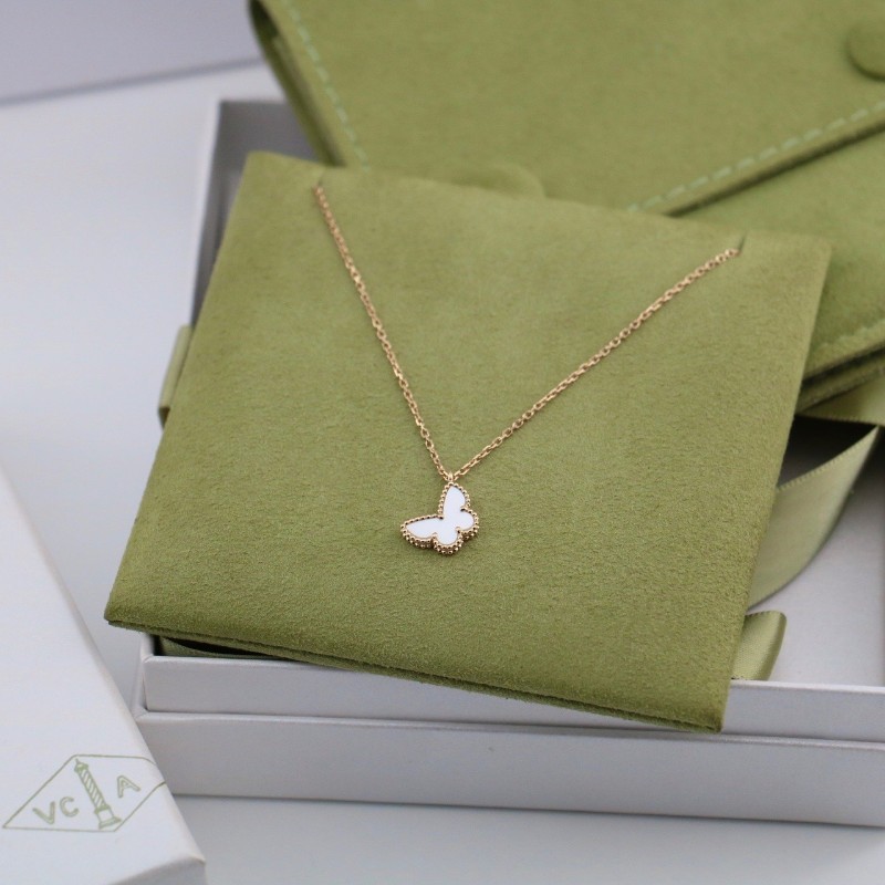 VCA梵克雅寶 黃金 白蝴蝶 項鍊 新扣 有盒子-2