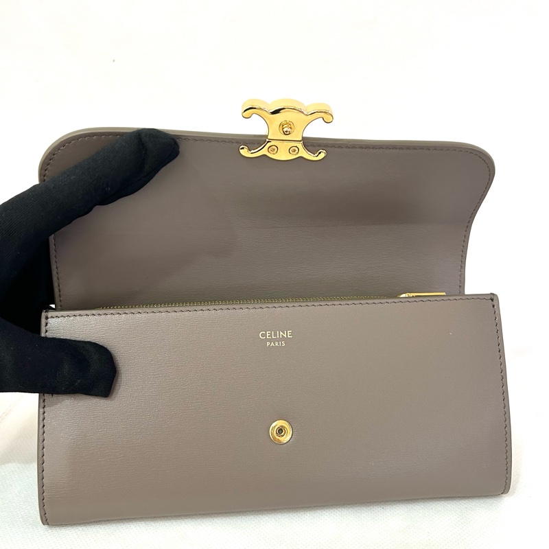 CELINE灰色滑面牛皮金釦長夾-3