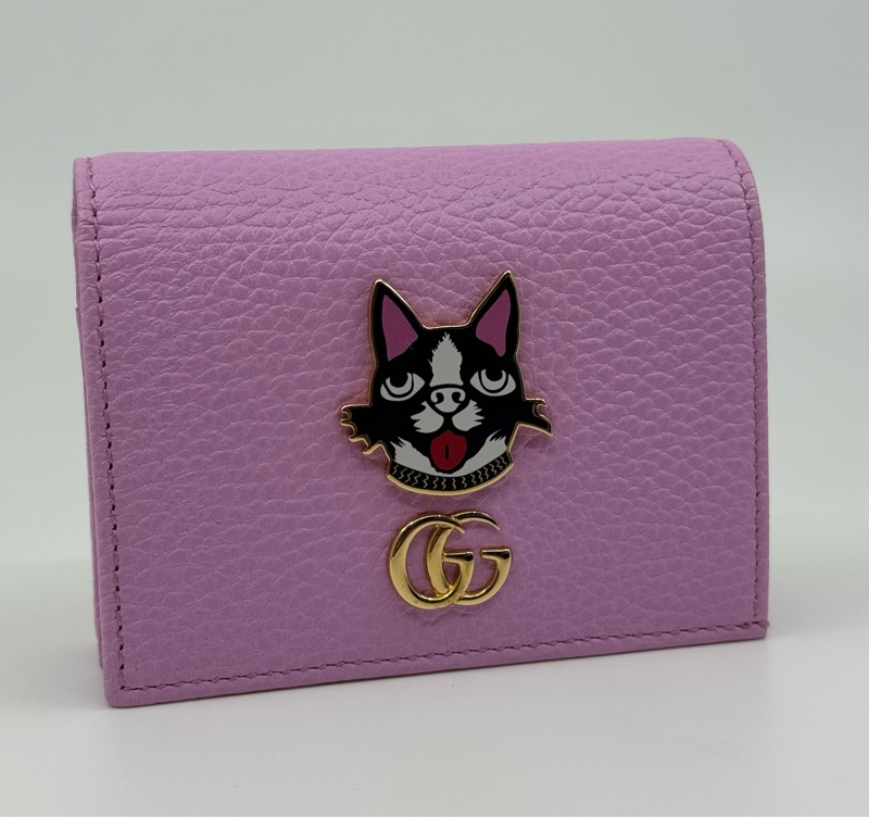 Gucci 狗狗限量版 粉紅色 牛皮小錢包-1