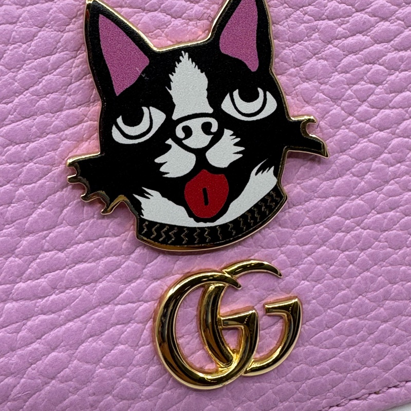 Gucci 狗狗限量版 粉紅色 牛皮小錢包-2