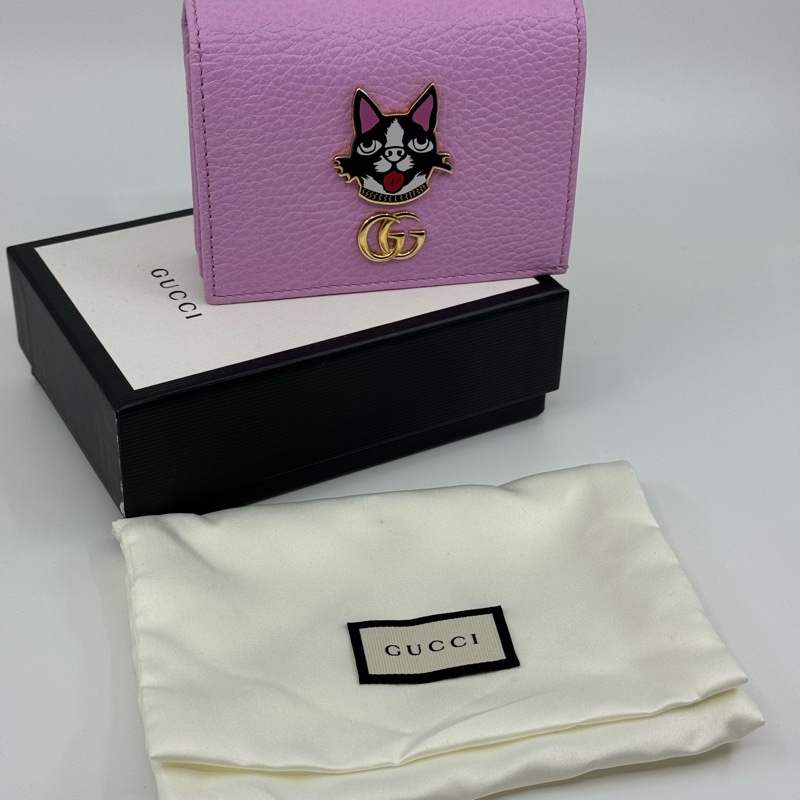 Gucci 狗狗限量版 粉紅色 牛皮小錢包-5