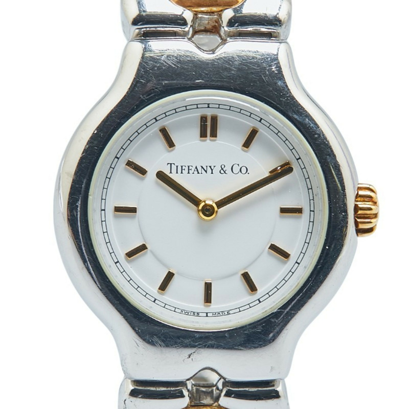 Tiffany & Co. 女士 Tisoro 手錶 L0112，配有白色錶盤和不銹鋼鍍石英機芯。-0