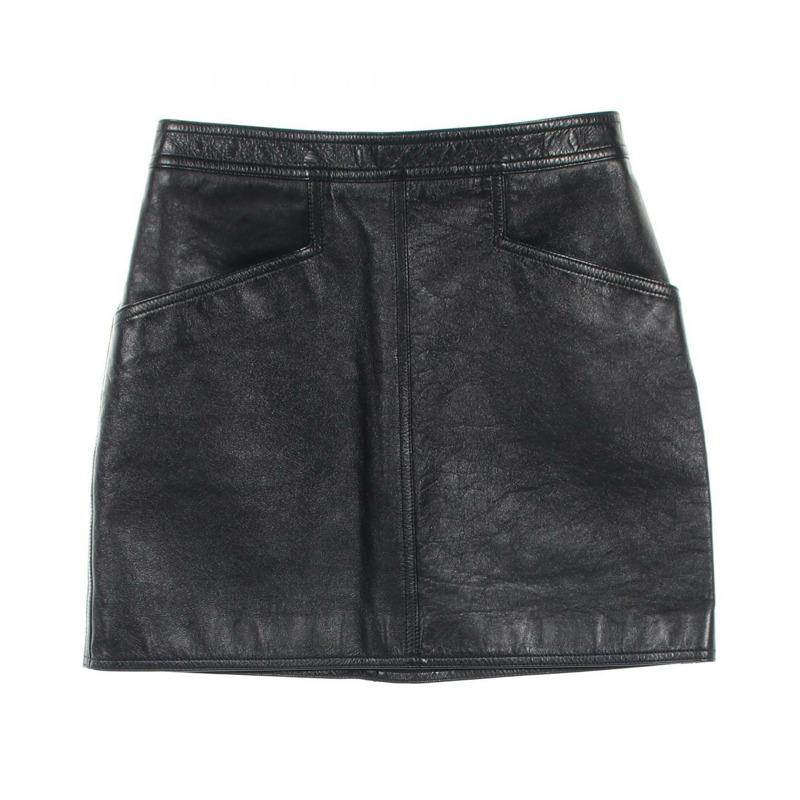 SAINT LAURENT PARIS 半身裙 羔羊皮 黑色 二手 女士-1