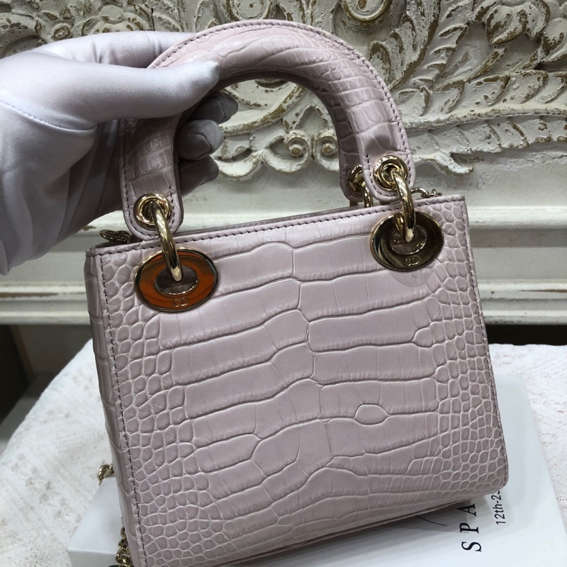 Dior 迪奥粉灰色 鳄鱼皮 钻扣 戴妃3格 链条包 22年 公价17万➕-3