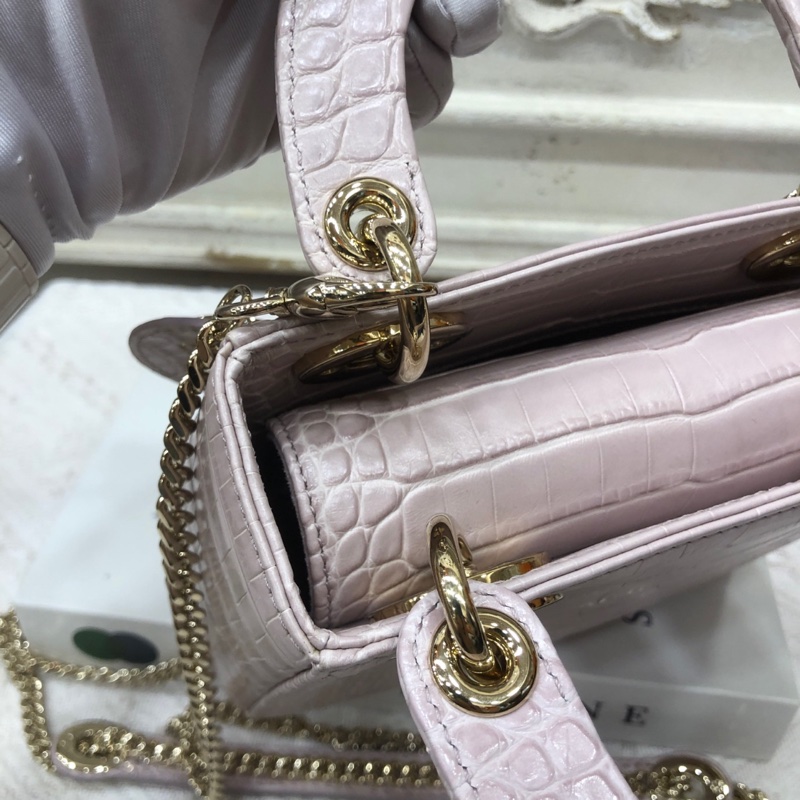 Dior 迪奥粉灰色 鳄鱼皮 钻扣 戴妃3格 链条包 22年 公价17万➕-6