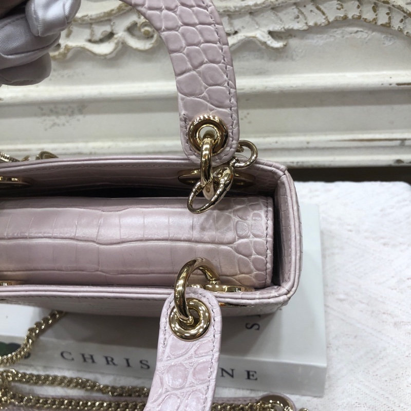 Dior 迪奥粉灰色 鳄鱼皮 钻扣 戴妃3格 链条包 22年 公价17万➕-7