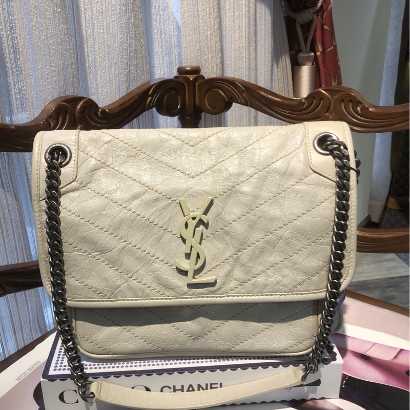 ysl niki 中号 白色 新款D扣 单肩包-0