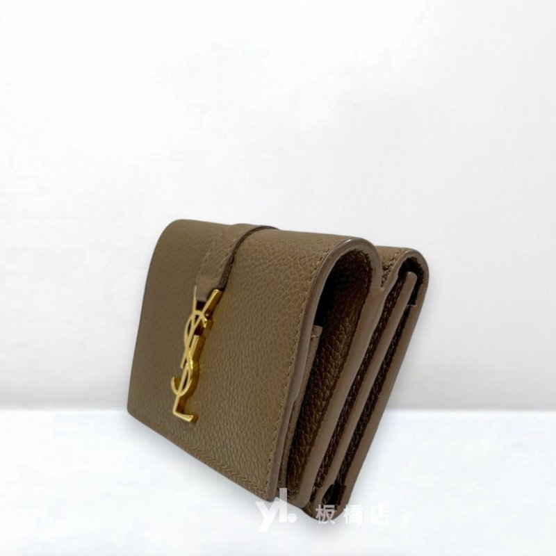 YSL 灰褐色牛皮三折式迷你短夾-2