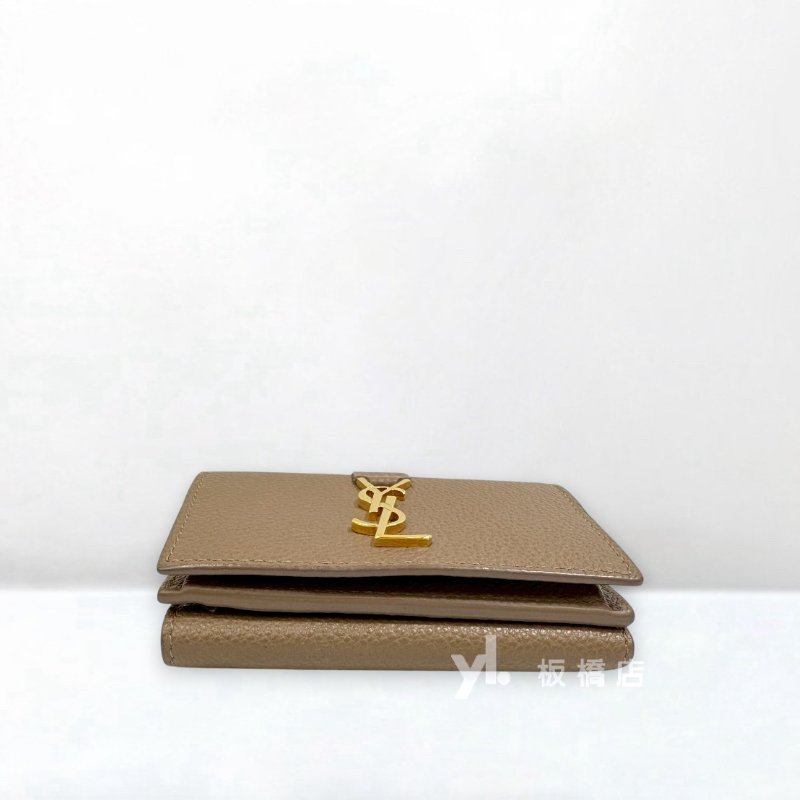 YSL 灰褐色牛皮三折式迷你短夾-5