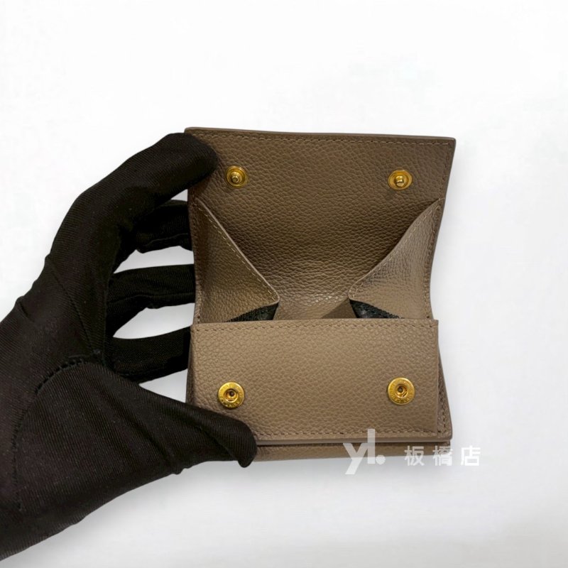 YSL 灰褐色牛皮三折式迷你短夾-7