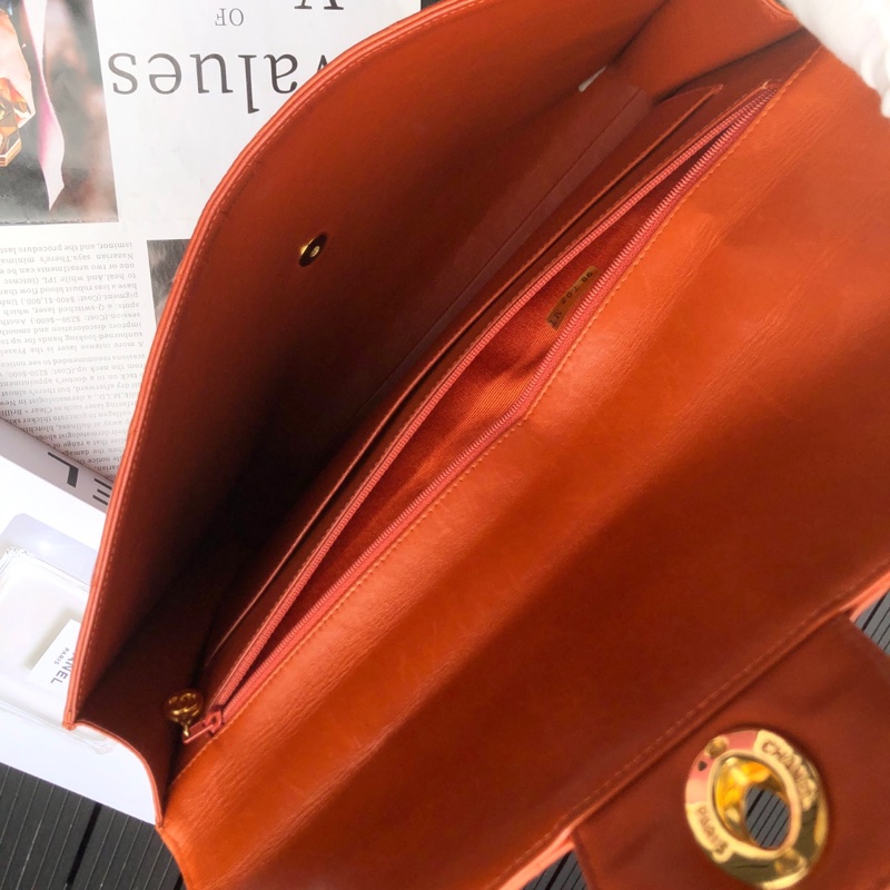 Chanel 香奈儿 中古大金扣 橘色公文手提包-4