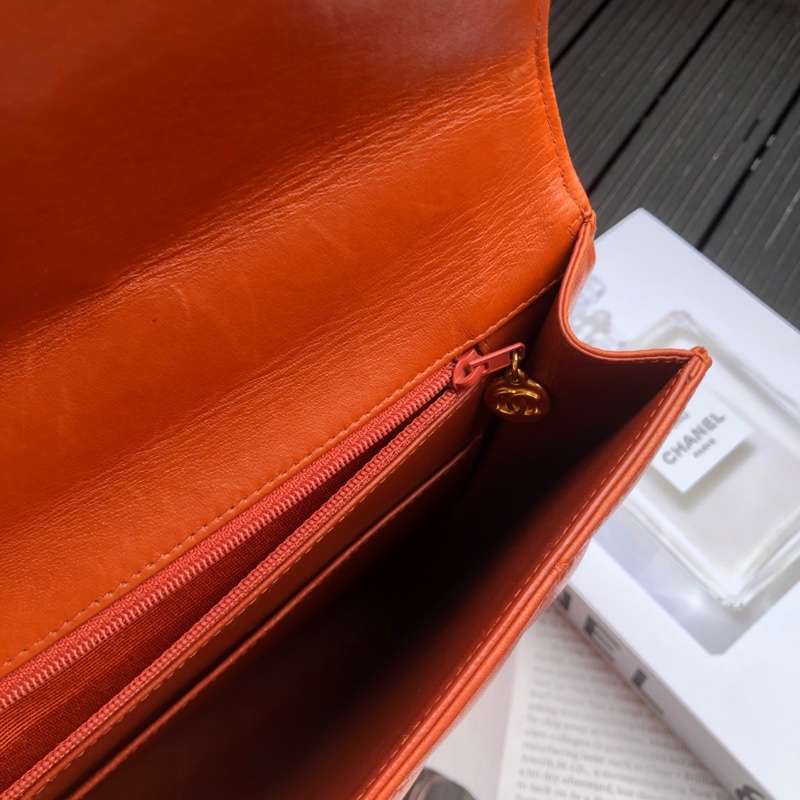 Chanel 香奈儿 中古大金扣 橘色公文手提包-9