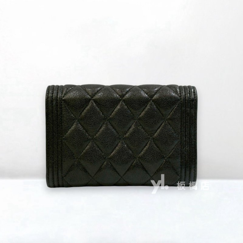 CHANEL黑金荔枝皮BOY下蓋中夾A84385-4