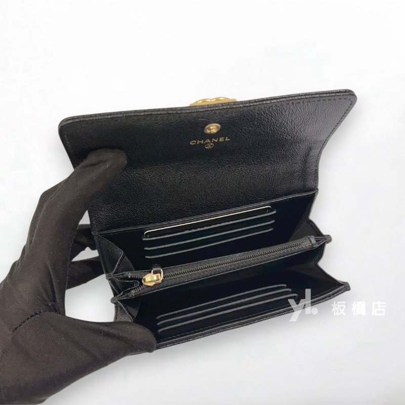 CHANEL黑金荔枝皮BOY下蓋中夾A84385-7