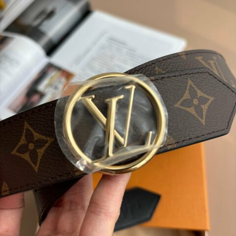 ::LOUIS VUITTON:: M0564 Circle 經典花紋x黑色雙面皮帶 75 / 3.5 公分