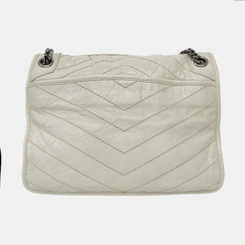 YSL NIKI中號 米色牛皮縫斜背包肩背包 D扣 釕色五金-5