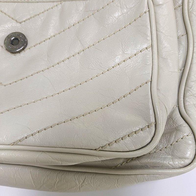 YSL NIKI中號 米色牛皮縫斜背包肩背包 D扣 釕色五金-13