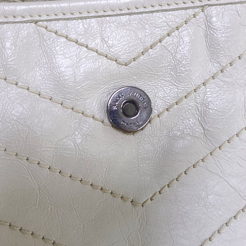 YSL NIKI中號 米色牛皮縫斜背包肩背包 D扣 釕色五金-14