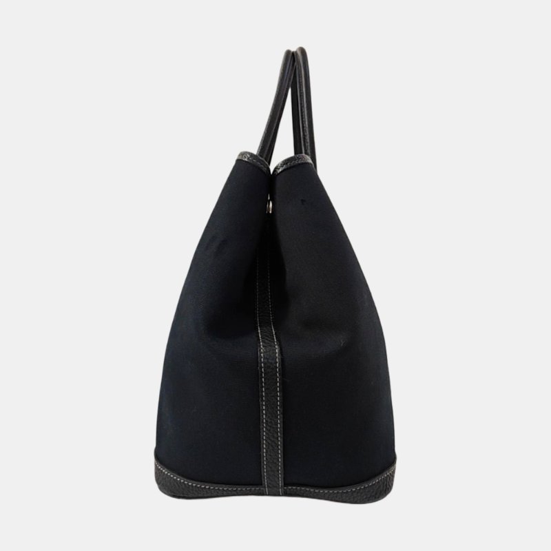 HERMÈS Garden Party 36 黑色帆布花園包手提包 銀色五金 框P刻-2