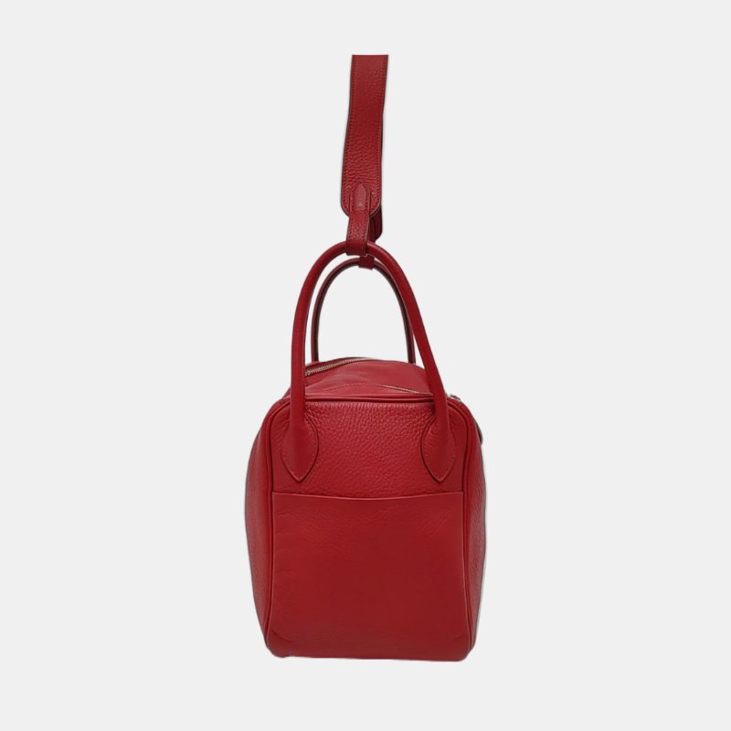 HERMÈS Lindy 30 正紅色Clemence牛皮琳迪包肩背包手提包 銀色五金 框R刻-3