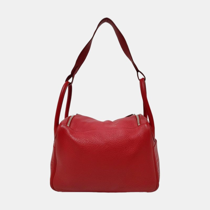 HERMÈS Lindy 30 正紅色Clemence牛皮琳迪包肩背包手提包 銀色五金 框R刻-4