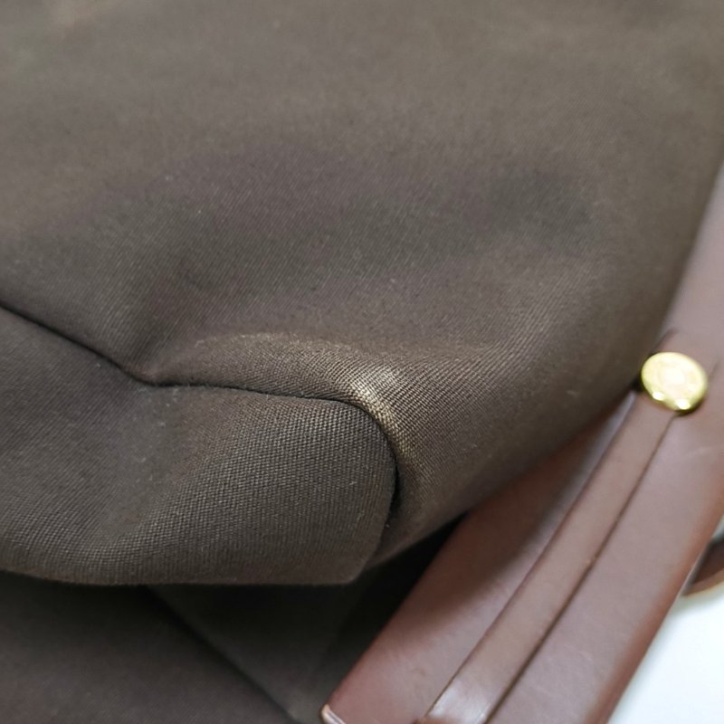 HERMÈS Herbag Cabas 深棕色帆布肩背包手提包 金色五金 框F刻-18