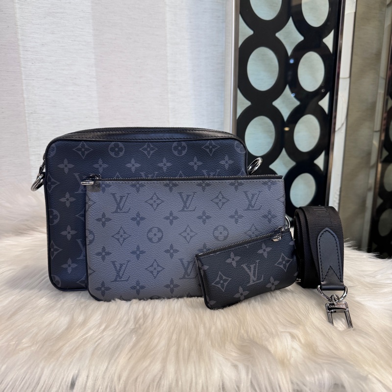 LV Trio 黑灰老花三合一郵差包 晶片款-0