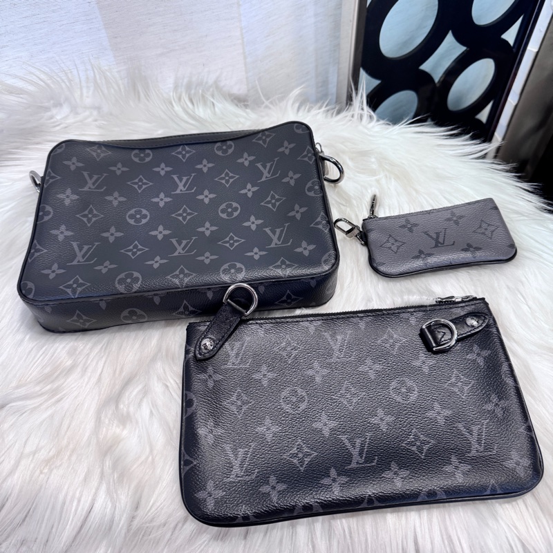 LV Trio 黑灰老花三合一郵差包 晶片款-1