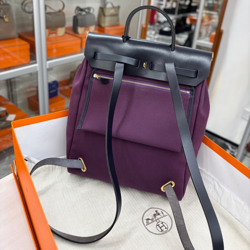 Hermes herbag a dos zip雙肩 葡萄紫小號 Z刻 部份五金膜 附件鎖具、塵袋、盒。-1