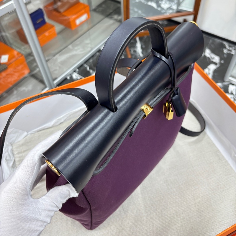 Hermes herbag a dos zip雙肩 葡萄紫小號 Z刻 部份五金膜 附件鎖具、塵袋、盒。-2