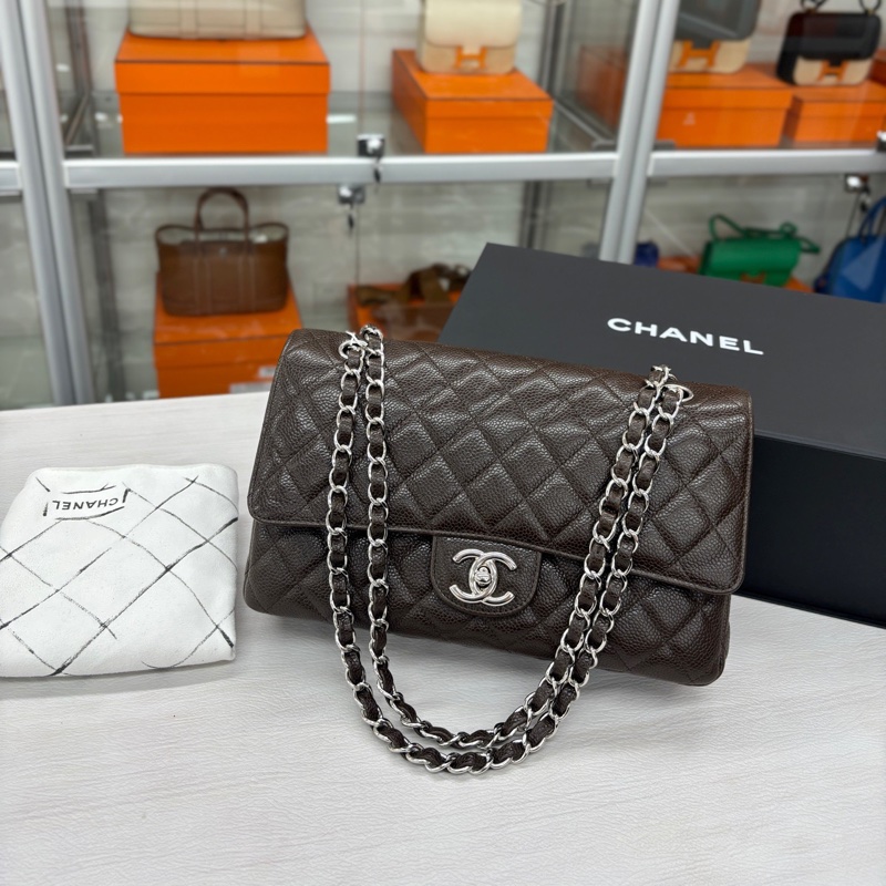 Chanel 巧克力棕荔枝牛皮中號CF 尺寸約25.5*15 鐳射12開無卡 附件塵袋、盒-0