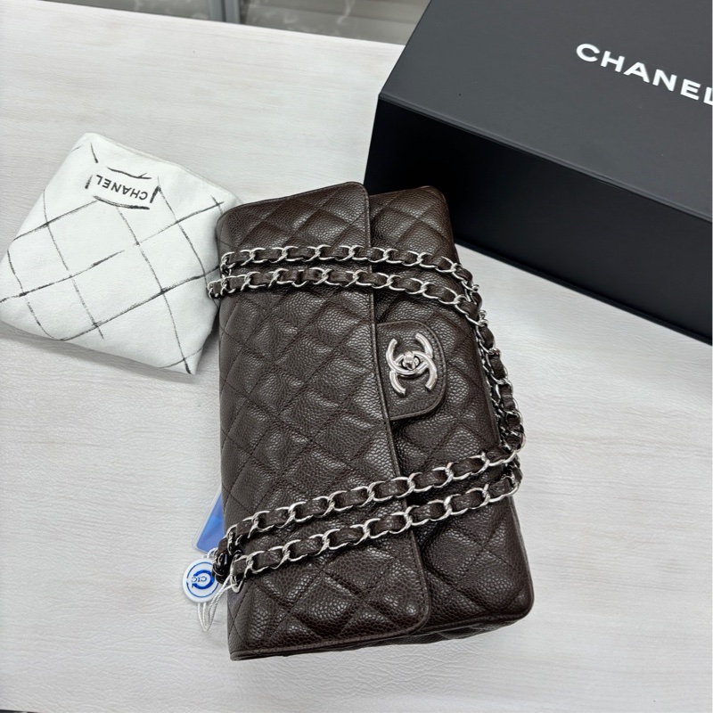 Chanel 巧克力棕荔枝牛皮中號CF 尺寸約25.5*15 鐳射12開無卡 附件塵袋、盒-4