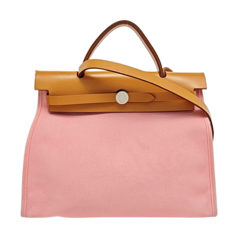 HERMÈS Herbag 31 夏日粉帆布 肩背包 手提包 銀色五金 T刻-0