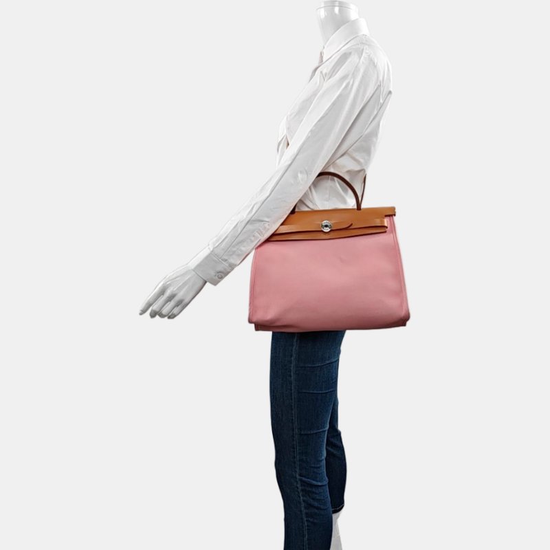 HERMÈS Herbag 31 夏日粉帆布 肩背包 手提包 銀色五金 T刻-1