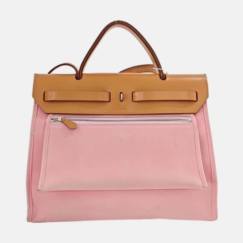 HERMÈS Herbag 31 夏日粉帆布 肩背包 手提包 銀色五金 T刻-4