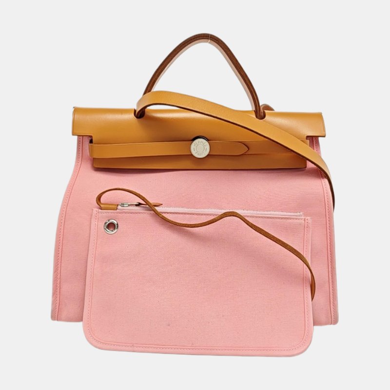 HERMÈS Herbag 31 夏日粉帆布 肩背包 手提包 銀色五金 T刻-7