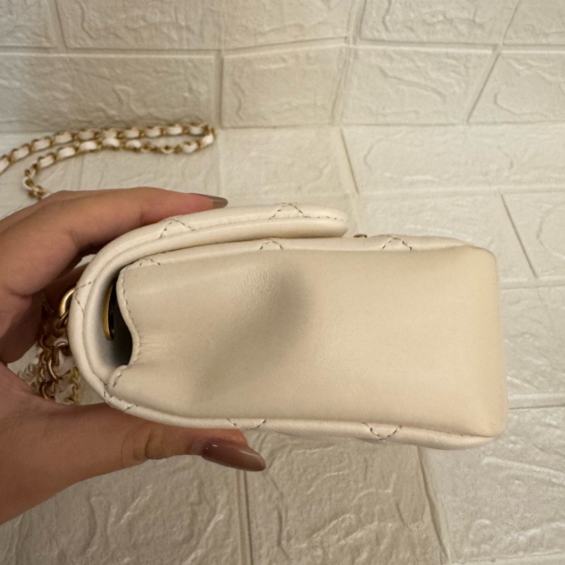 Chanel白羊皮菱格珍珠提把鏈包斜背包-4