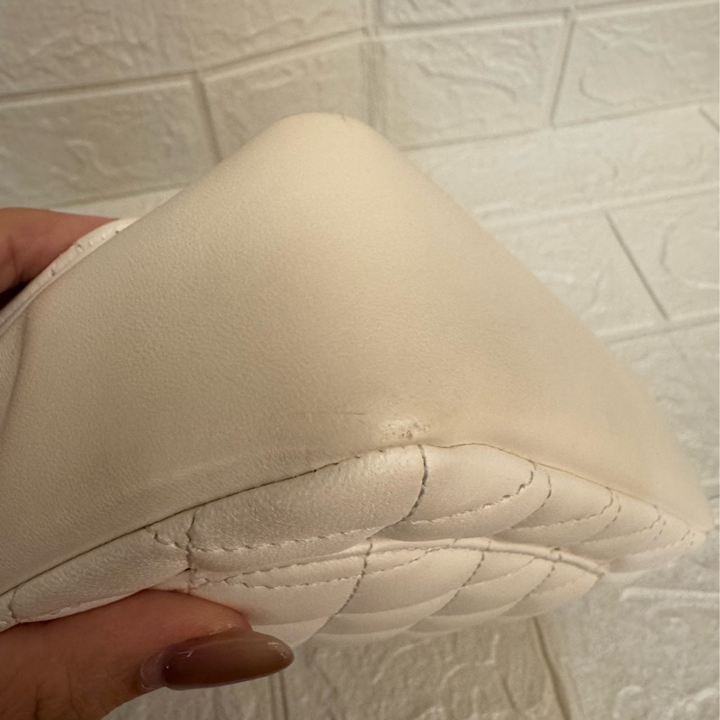 Chanel白羊皮菱格珍珠提把鏈包斜背包-10