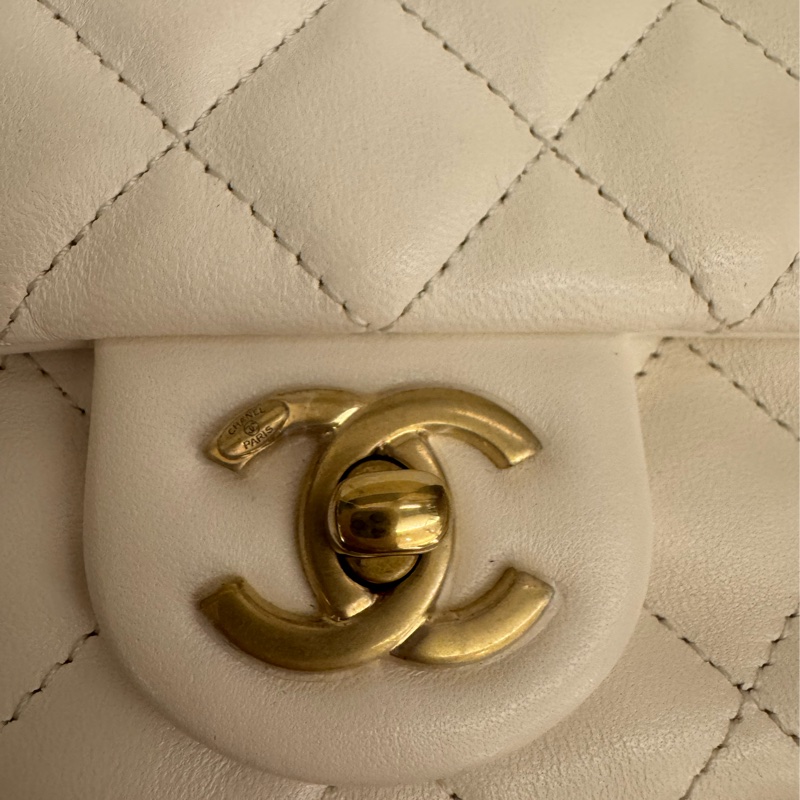 Chanel白羊皮菱格珍珠提把鏈包斜背包-12