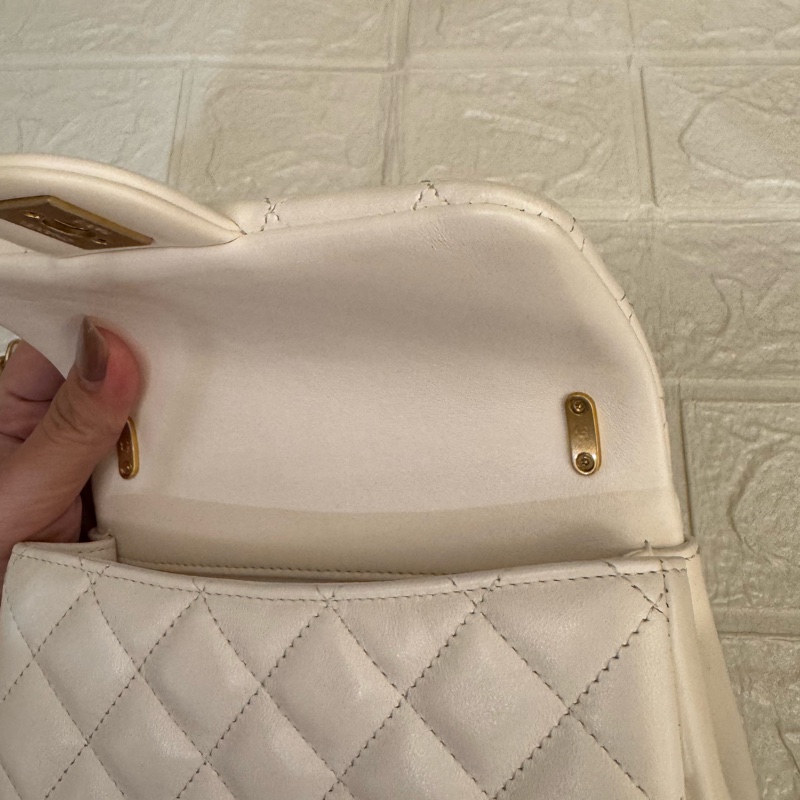 Chanel白羊皮菱格珍珠提把鏈包斜背包-30
