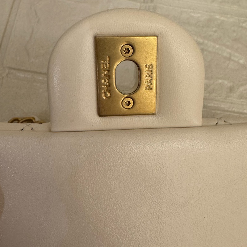 Chanel白羊皮菱格珍珠提把鏈包斜背包-31