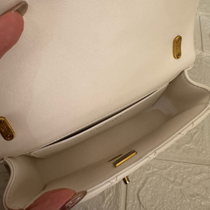 Chanel白羊皮菱格珍珠提把鏈包斜背包-34