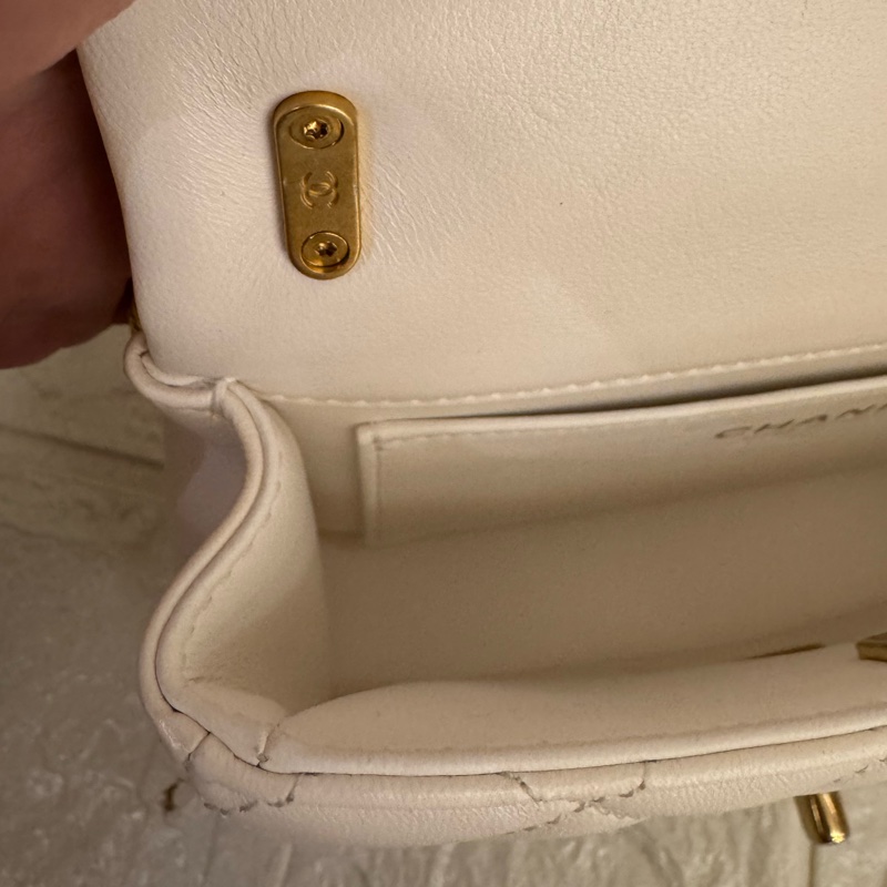 Chanel白羊皮菱格珍珠提把鏈包斜背包-36